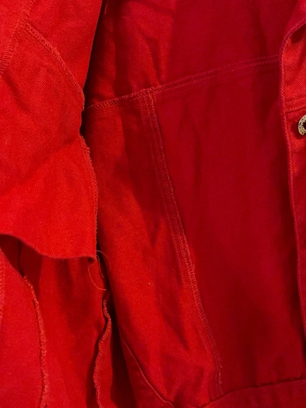 Vintage 90s Red Cropped Denim Jacket Boxy Retro Streetwear 2750, Sz 9/Medium. - Picture 6 of 16